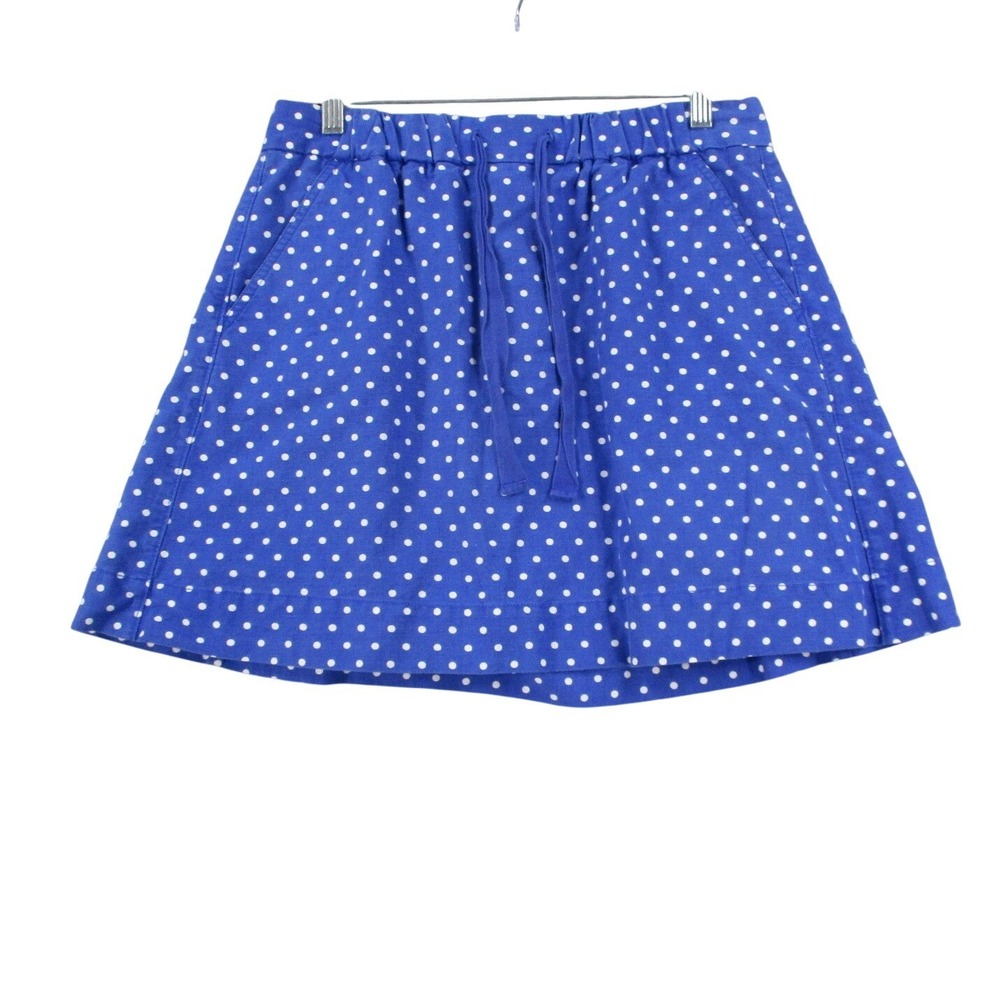 J.Crew Blue Polka Dot Linen Cotton Blend Mini Skirt Womens 6 Drawstring Waist